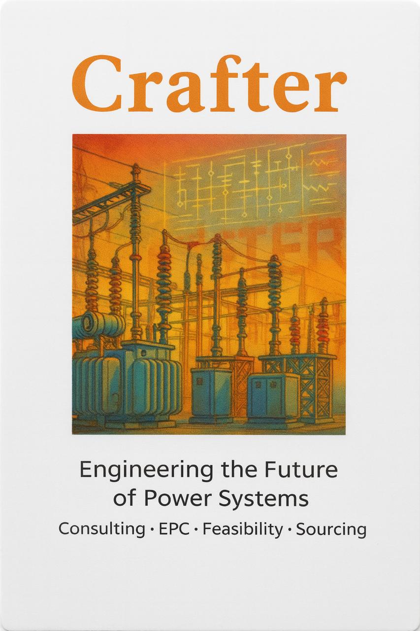 Crafter brand illustration: power substation and electrical infrastructure